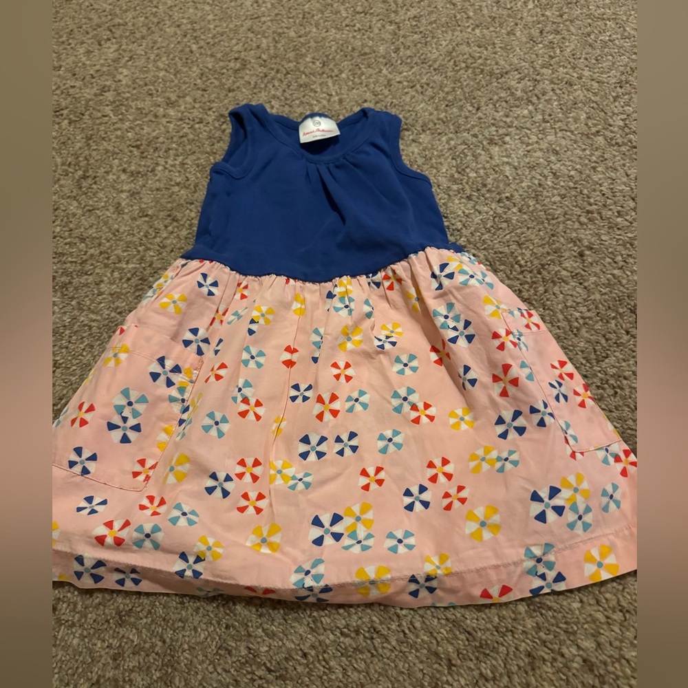 Hanna Andersson Blue Top with Pink Patterned Skirt Dress